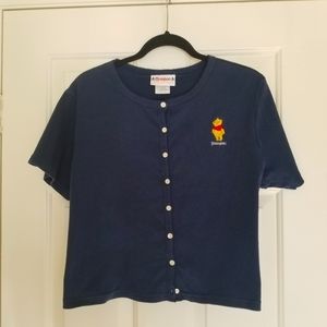 Vintage Navy Blue Winnie the Pooh Button-Up Tee from Disneyland